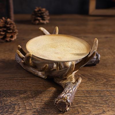 TEMU 1pc Elegant Nordic Style Candle Holder With Reindeer Horn Design - 2.56x6.02x6.02 Inch Iron Tabletop Decor, Romantic Resin Candlestick For Weddings, Christmas, Home Ambiance, Candle Holder Decor Image