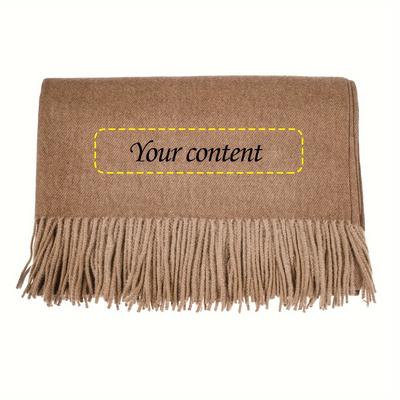 TEMU [custom] 1pc Custom Embroidered Style Unisex Winter Solid Color Scarf Outdoor Warm Tassel Scarf Image
