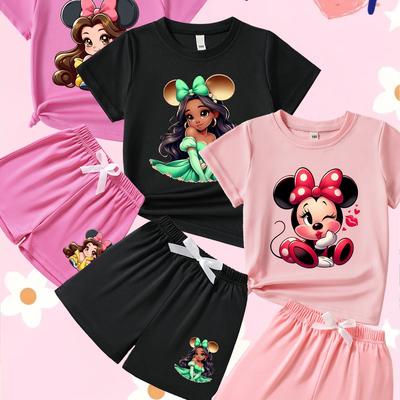 TEMU Six-piece Three-set Heat Transfer Pattern Summer Short Sleeve Set T-shirt Fashion Outfit Outdoor Summer Wear, Outdoor Image