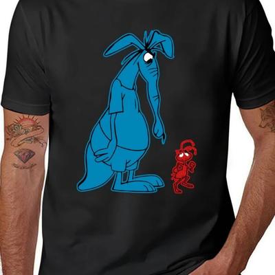 TEMU Men's Ant & Graphic T-shirt - Black Casual Short Sleeve Tee With Cartoon Characters, Regular Fit Round Neck, Machine Washable For Casual Attire, , , Durable Shirt, Printed Top, Trendy Clothing Image
