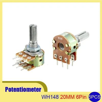 5PcsWH148 Dual Potentiometer 6Pin 1K/2K/5K/10K/20K/50K/100K/250K/500K/1M 20MM Welle Carbon Film Einstellbare Widerstand Dreh Kit Image