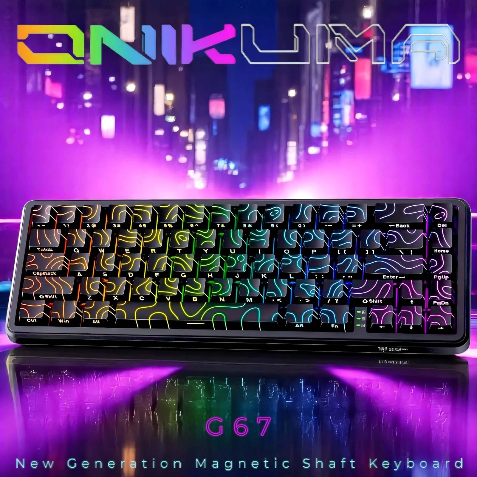 onikuma Mechanische Tastatur, Magnetschalter, 60 % Gaming-Tastaturen, Rapid Trigger, 0,01 mm, 8K ARGB HE/TMR, individuelle Tastatur Image