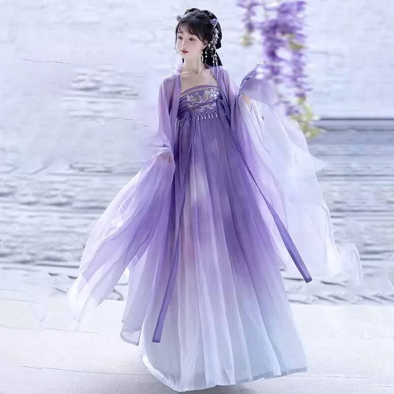 Große Größe 10XL Hanfu Kleid Frauen Chinesische Hanfu Halloween Fee Cosplay Kostüm Farbverlauf Rosa Lila Hanfu Kleid Plus Größe 8XL