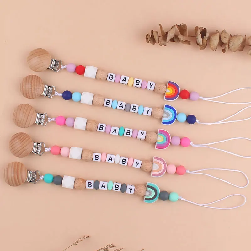 Baby Produkte Cartoon Silikon Regenbogen Schnuller Kette Buche Clip Kreative Kette Anti Drop Kette für Baby Produkte Image