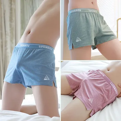 Lose Baumwolle Slips Männer Boxershorts Bequeme Sommer Große Größe M-3xl Hause Schlafen Shorts Boxershorts Trend Gestreiften Multi-c Image