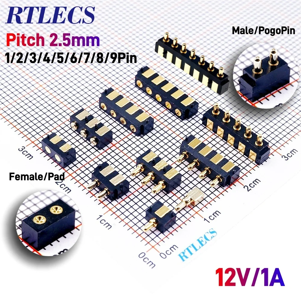 5/20 Stück 2,5mm Raster Pogo-Pin-Verbinder Horizontale Oberflächenmontage 2 3 4 5 6 7 8 Pins Federkontakt-Pogopin Stecker Buchse Vergoldet Image