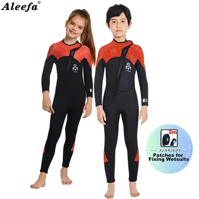 Kids Teenage 2.5mm Wetsuit Neoprene One Piece Front Zipper Keep Warm for Boy Girl Winter Swimming Suit