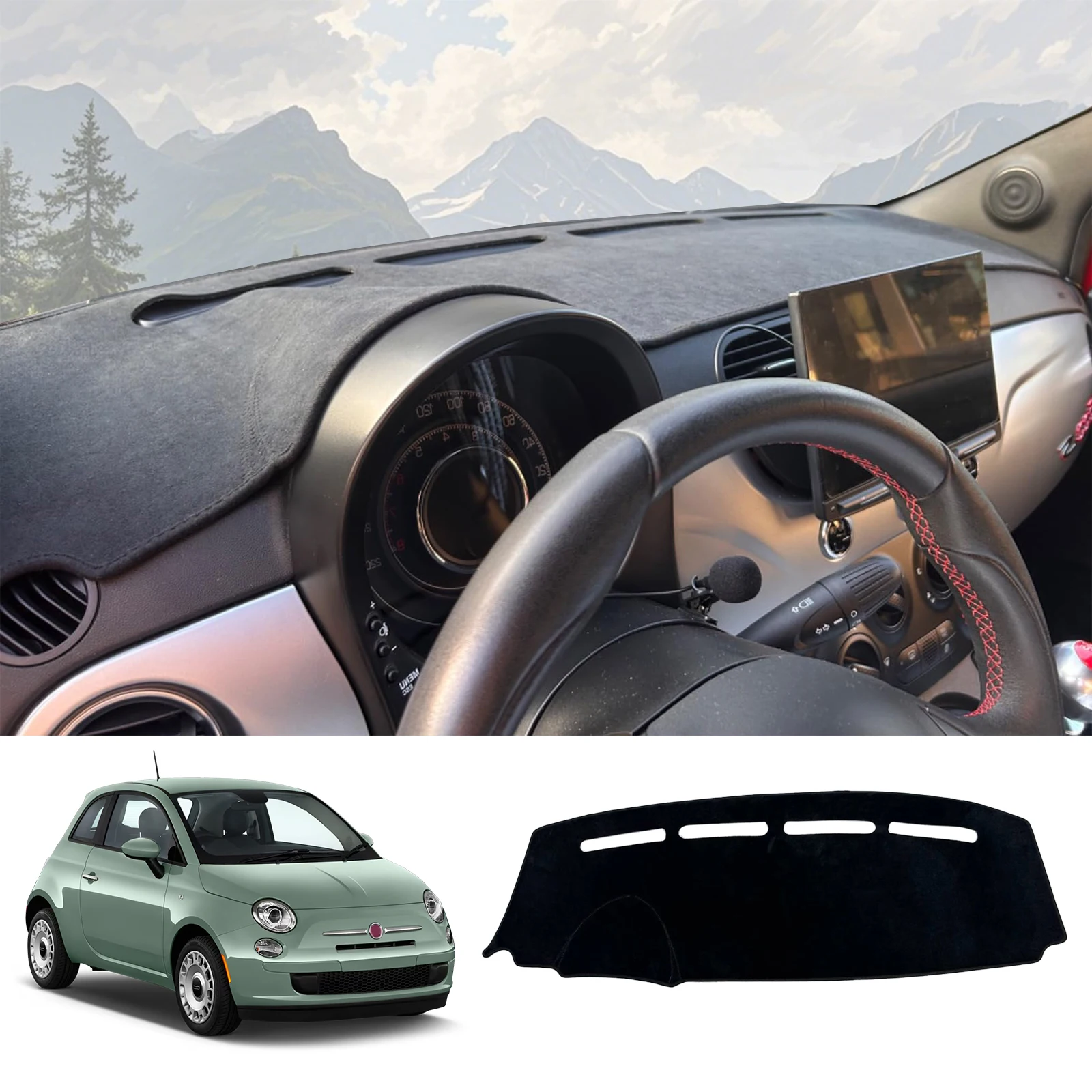 Auto Cruscotto Copertura Pad per Fiat 500 2008-2023 per Abarth 595 2012-2023 Dash Zerbino Dash Zerbino Anti-Slip Parasole Tappeto protettivo