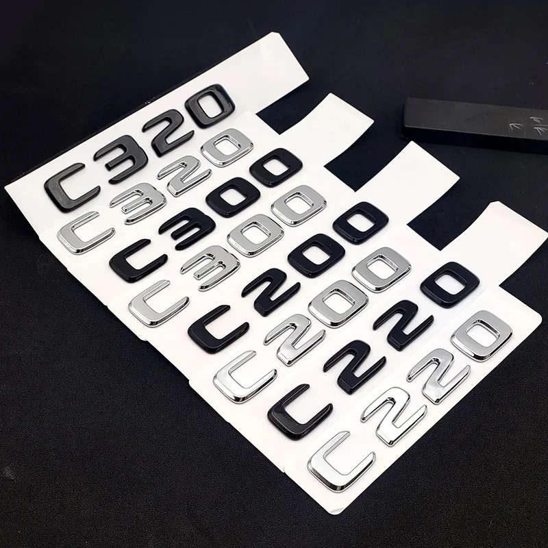 ABS Nero Cromato Lettere 3D Bagagliaio di Un'auto Lettere Distintivo Per Mercedes Benz C 200 220 300 C200 C220 C300 C320 Logo Adesivo Accessori