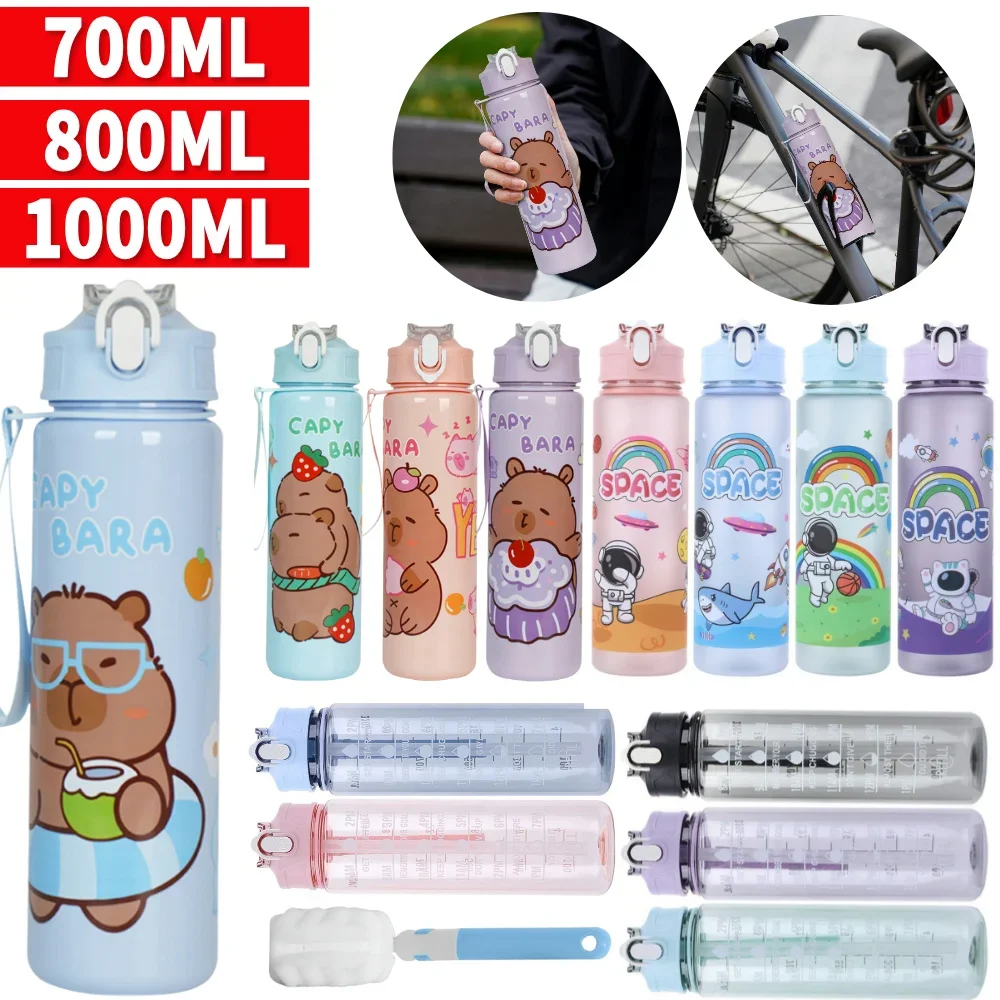 3 Größen Sport-Wasserflasche mit Strohhalm, umweltfreundlich, großes Fassungsvermögen, für Fitnessstudio, Fitness, Reise, Wasserflasche, Outdoor-Getränkeflasche Image