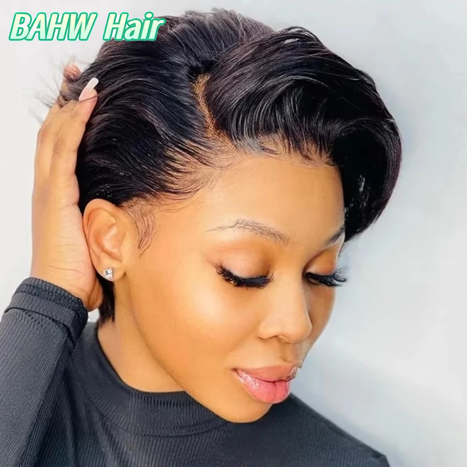 Capelli birmani Parte laterale Taglio pixie Parrucche diritte Parrucca per capelli corti Bob Parrucca per capelli umani al 100% 13x4 Parrucche anteriori in pizzo per capelli umani Colore naturale
