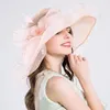 Transparenter Organza-Hochzeitshut für Damen mit breiter Krempe und Schleier – eleganter Kentucky Derby-Kirchenhut für die Braut, Mutter des Bräutigams, formelles P