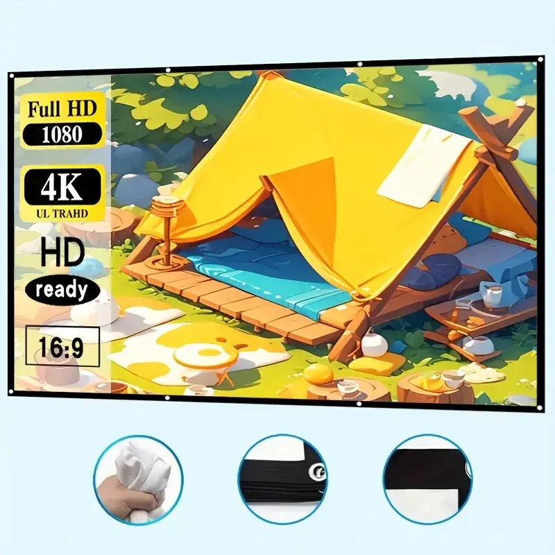 60–150 Zoll tragbare und faltbare Heimkino-Projektorleinwand – weich, waschbar und bügelbar, Weiß, 16:9 Aspektenverhältnis Image