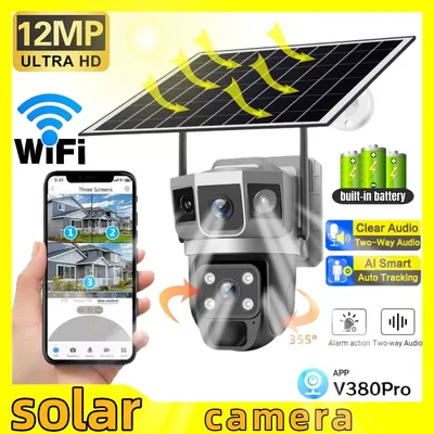 Wifi Solar Kamera HD 12MP 6K Outdoor Triple Screen CCTV Wasserdichte Nachtsicht Zwei-Wege Motion Tracking WiFi IP Kamera V380 PRO