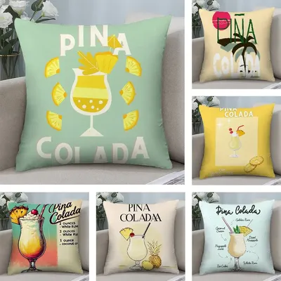 Pina Colada Cocktail-Kissenbezug, kurz, Plüsch, doppelseitiger Druck, quadratisch, Dekokissenbezüge, Sofa, Zuhause, Kissen, Dekor Image