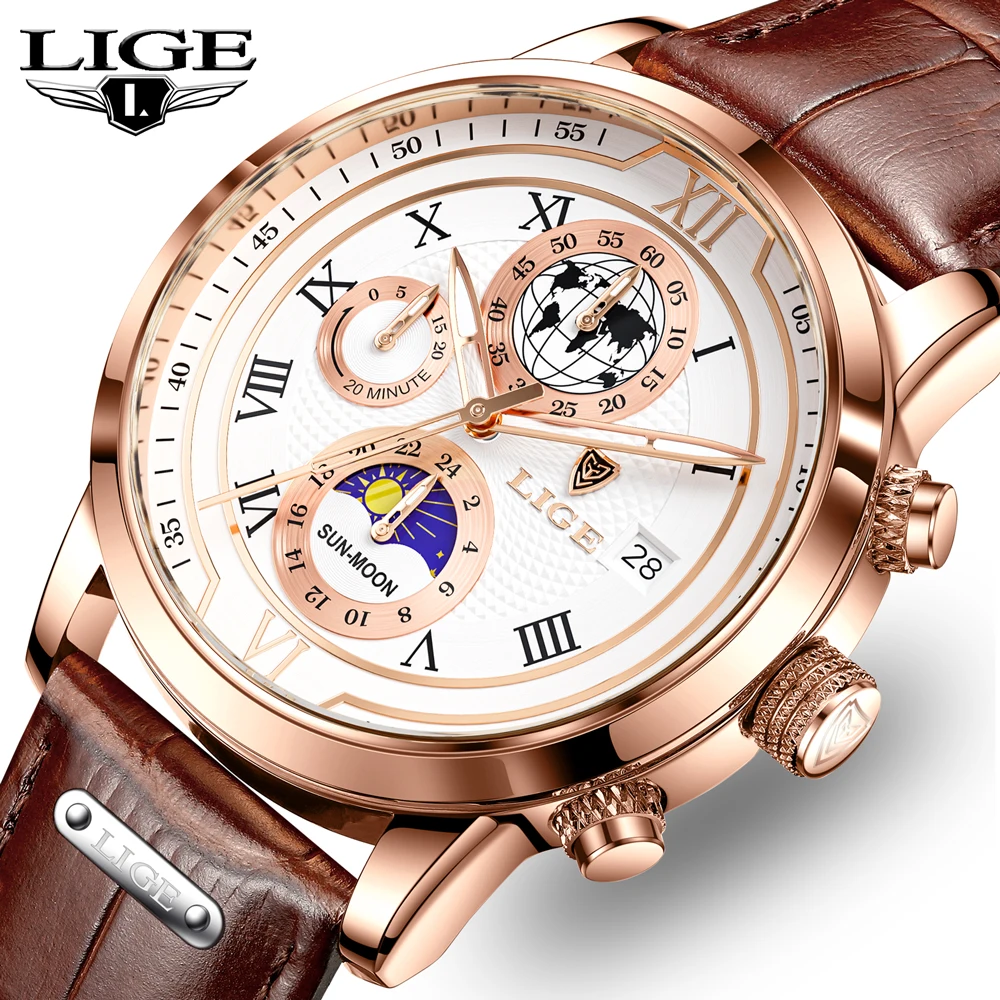 LIGE Top Marke Luxus Uhr für Männer Business Casual herren Uhren Armbanduhr Mann Quarz Chronograph Wasserdichte Uhren Uhr Neue Image