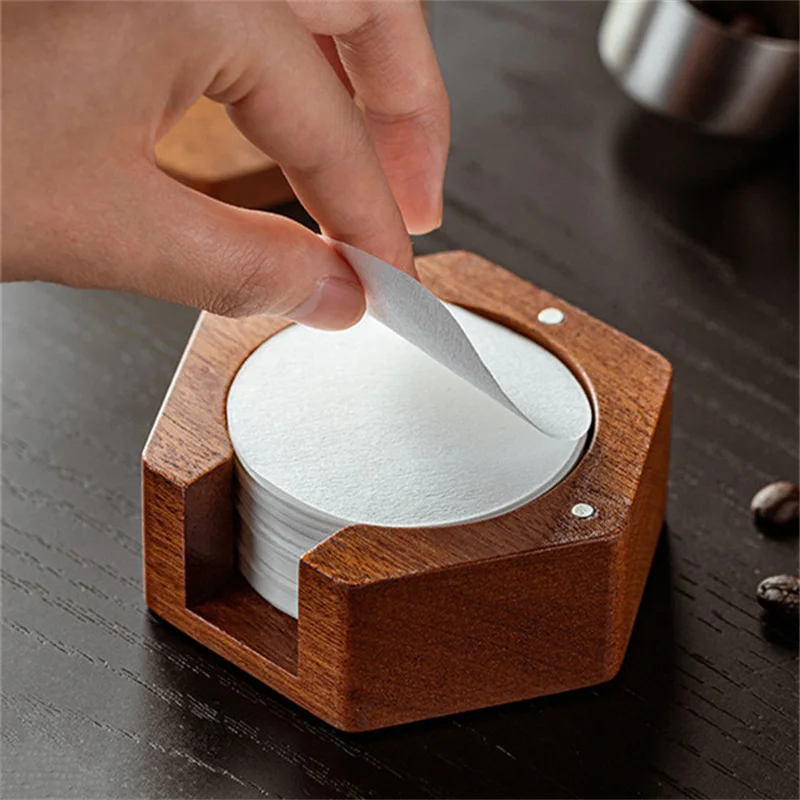 51/53/58mm Kaffeefilter-Papierbox aus Massivholz Runde Mokkakanne Filterpapierbox mit Deckel Kaffeefilter-Aufbewahrungsbox Image