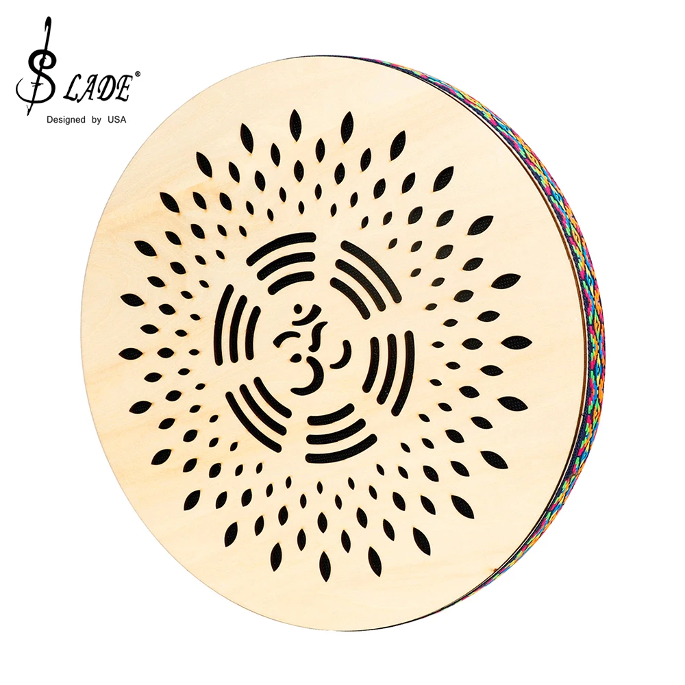 Slade 12 Zoll Massivholz Stream Drum Hand Carving Regen fällt Muster bunt gewebte Trim Sea Wave Sound Percussion Instrument Image