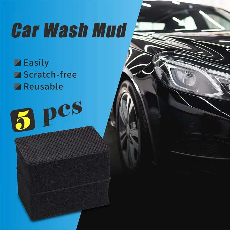 5 Stück Auto Ton Bar Pad Schwamm Block Reinigung Radiergummi Wachs Politur Pad Werkzeuge schwarz Auto Reinigungs werkzeuge Auto Detail Reinigung Pflege Image