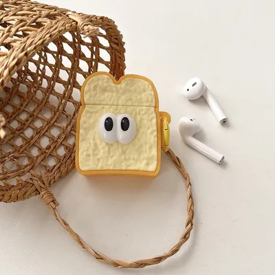 Die kreative Cartoon-Toast-Silikon-Kopfhörer-Schutzhülle eignet sich für AirPods 1, 2, 3, 4 Pro Pro 2, Anti-Drop-Schutzhülle Image