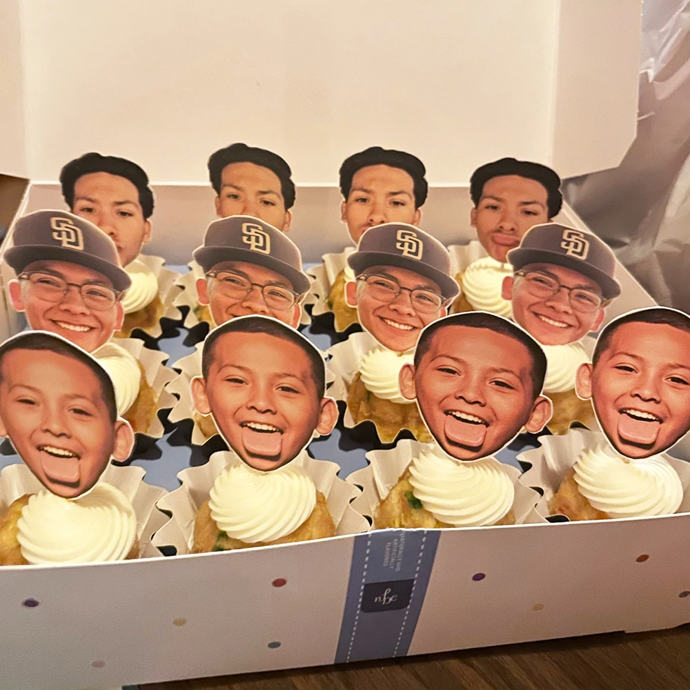 6/12 Stück personalisierte Gesichtsfoto-Cupcake-Topper, individuelle Cupcake-Topper mit Gesicht für Geburtstag, Jahrestag, Event, Party-Dekoration Image