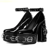Lolita Gothic Nieten Damen Sandalen Große Größe Gürtelschnalle Schuhe 15 cm Blockabsatz Lackleder Plattform Punk Stil High Heels