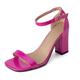 Lizoleor Block Heel Square Toe Patent Ankle Strap Women Sandals Buckle Wide Fit Summer Business Open Toe Party Rose-Red Size 13 UK/53