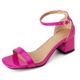 Lizoleor Block Heel Square Toe Patent Ankle Strap Women Sandals Buckle Wide Fit Summer Business Open Toe Party Rose-Red Size 10 UK/47