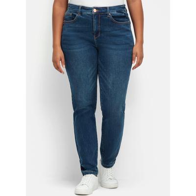 Bequeme Jeans SHEEGO, Damen, Gr. 25, Kurzgrößen, blau (dunkelblau denim), 96% Baumwolle, 4% Elasthan, unifarben, Jeans Image