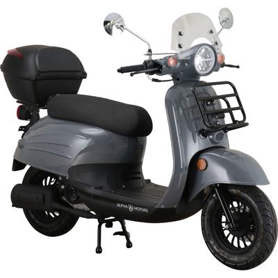 Mofaroller ALPHA MOTORS "Adria", grau (grau, schwarz), Motorroller & Mofas, mit Topcase, 25 km/h, mit Lenkerschloss und Windschild, B:67,5cm H:108,5cm L:175cm