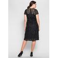 Spitzenkleid SHEEGO "Spitzenkleid", Damen, Gr. 58, Normalgrößen, schwarz, 100% Polyamid, unifarben, knielang, Rundhals, Kurzarm, Kleider