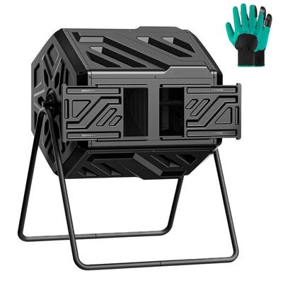 43-Gallon Dual Chamber Compost Tumbler - Outdoor Rotating Bin Black