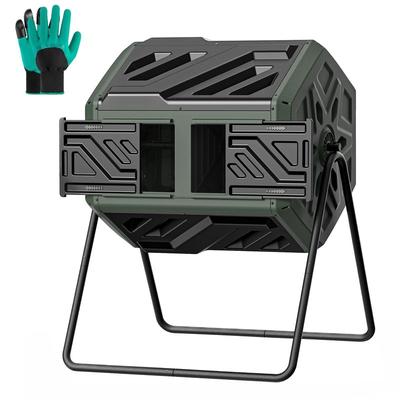 43-Gallon Dual Chamber Compost Tumbler - Outdoor Rotating Bin Green