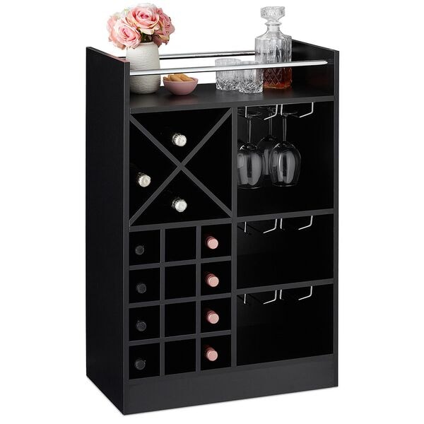 relaxdays Großes Weinregal mit Glashalter schwarz, 63x96x35 cm Image