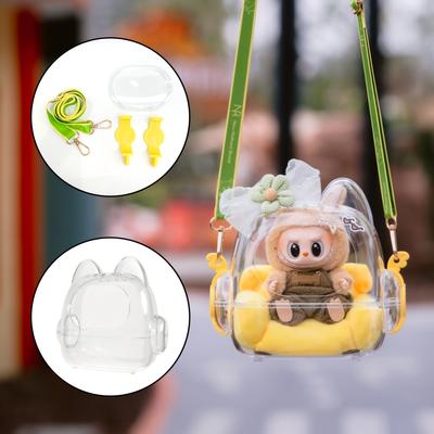 TEMU 2025 Acrylic Bag Labubu Transparent Showcase Bag Clear Acrylic Case Bag+ Adjustable Strap Summer Eye- Glowing Acrylic Carrier For Anime Figure Display(no Figures)