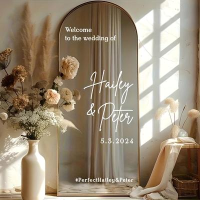 "TEMU Custom Wedding Mirror Decal - "you " With & Personalized Name, Ideal For Shower, Parties, Events, Reception Decor, Personalized Welcome Sign | Elegant | Durable Vinyl Sticker, Wedding Decorations" Image