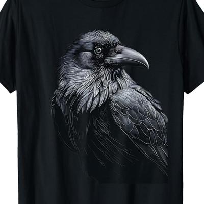 TEMU 100% Made Us Vintage Crow Rraven Black Art Head Costume T-shirt Image