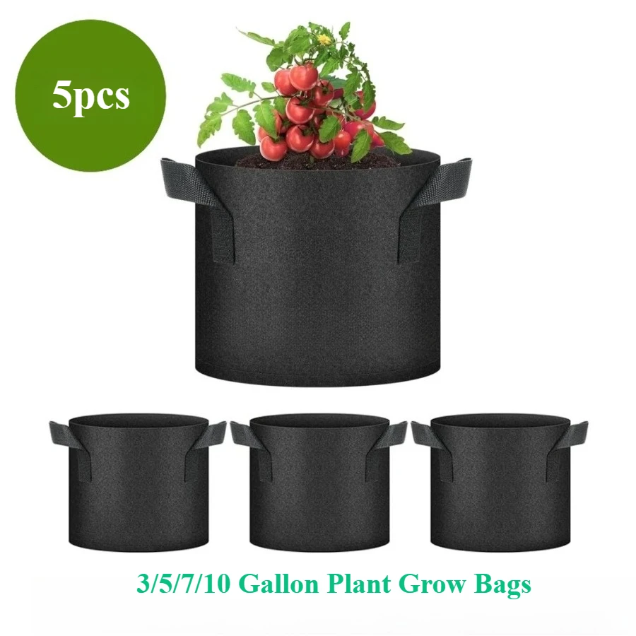 5 stücke 3/5/7/10 Gallonen Schwarz Stoff Garten Pflanzen Wachsen Taschen Tragbare Gemüse Blumentopf Pflanzer DIY Kartoffel Garten Topf Pflanzer Image