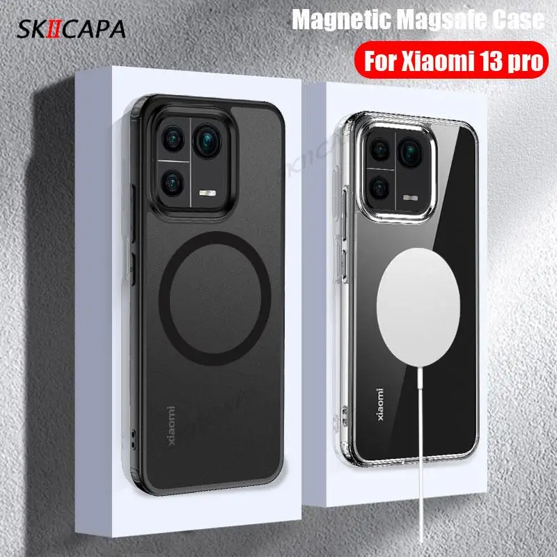 Für Xiaomi 13 Pro Fall Kristall Transparent Harte PC vier ecken Stoßfest telefon fall für mi 13 Magnetische für magsafe Matte abdeckung