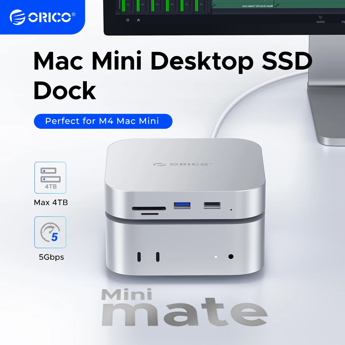 ORICO MiniMate M4SE Externe SSD-Speichererweiterung 5 Gbit/s Desktop-Dock für MacMini M4 Pro Storage SD/TF3.0-Anschluss Image