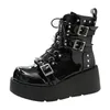 Neue Damen Wedges High Heels Stiefel Metall Dekor Schnalle Punk Plattform Frauen Stiefel Party Gothic Street Frau Schuhe Ritter Stiefel