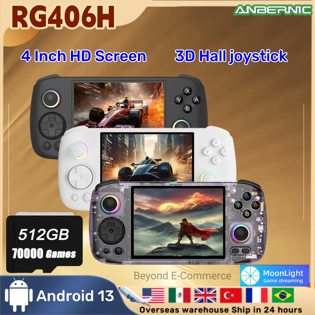 ANBERNIC RG 406H Retro-Spielekonsole Android 13 Unisoc T820 64-Bit-Game-Player RG406H 4,0 Zoll IPS HD-Bildschirm 3D Hall-Joystick PS2
