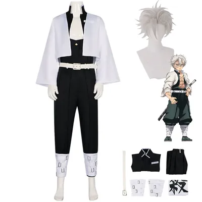 Anime Shinazugawa Sanemi Cosplay Kostüm Kokyuu Perücke Party Team Uniform Weiß Mantel Schwarz Top Mann Karneval Halloween Anzug Image