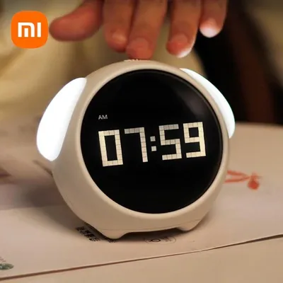 Xiaomi Cute Expression Alarm Clock Child Kid Digital Alarm Clocks Voice Control Intelligence LED Digital Night Light Alarm Clock