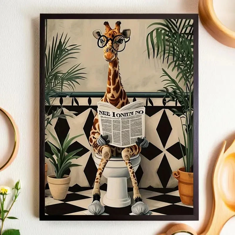 Giraffe lesen Zeitung Wand Kunstdrucke Leinwand Malerei Poster Bild für Wohnzimmer Esszimmer Spielzimmer Home Decor Image