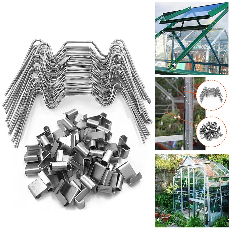 100 Stück Gewächshaus-Glasklemmen, Edelstahl-Clips, Gewächshaus-Glasfenster, Scheibenverkleidung, Z & W, Edelstahl-Befestigungsclip
