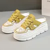 Atmungsaktive Damenschuhe 2025, Sommer-Damen-Sandalen, hohl, dicker Boden, große Größe 42, Leder-Freizeitschuhe, modische Damen-Hausschuhe