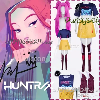 Anime KPop Dämon Hunters Mädchen Gruppe Cosplay Mira Singen Kostüm Jirai Kei Punk Y2K Hemd Kleid Hot Rosa Perücken Halloween Party Image
