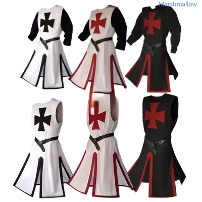 Plus Size Männer mittelalter liche Cosplay Roben Templer Ritter Kreuzritter Mantel Langarm kurze Tops Nachstellung Kostüm Image