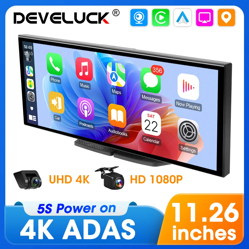 Develuck 4K Dash Cam CarPlay Android Auto Bildschirm ADAS Video Aufnahme Automobil Intelligente System Rückfahrkamera Auto Monitor Image